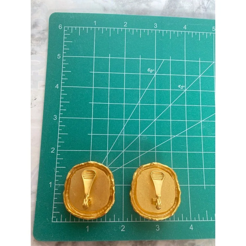 Anne Klein Couture rare 1980s vintage rustic cabochon & frame dark blue earrings
